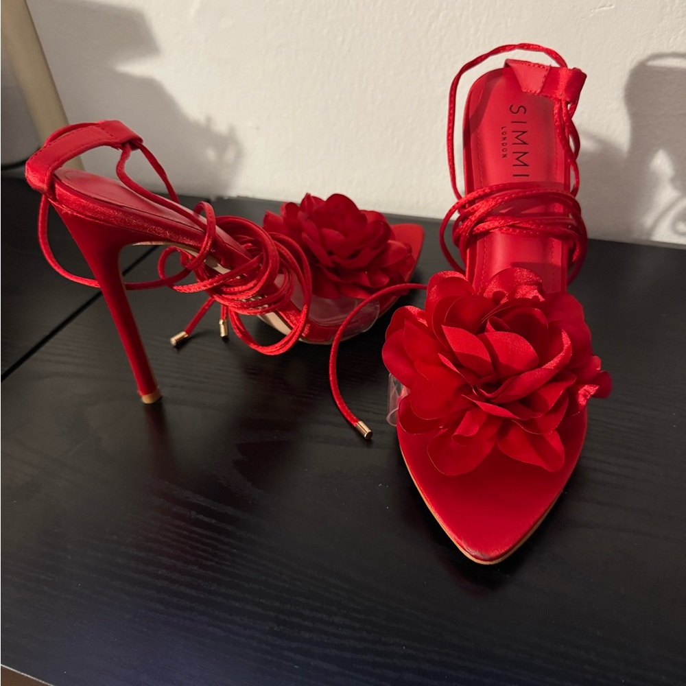 Simmi London Red Floral Lace-Up Heels